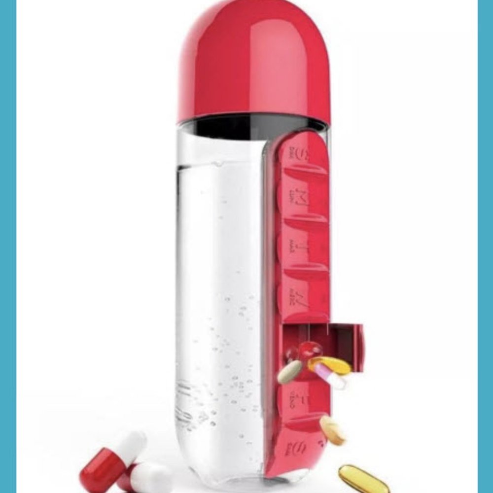 UNIQUE WATER BOTTLE TAG ALONG 7 DAYS PILLS HOLDER PERFECT FOR RUNNERS, EXCERCISE